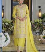 Yellow heavy chinon silk palazzo suit with sequence work