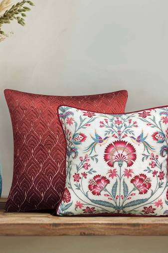Rang Bagh Ruby Cushion Cover 16x16 – Designer Decorative Pillow for Sofa, Couch & Bedroom Styling