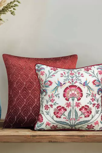 Rang Bagh Ruby Cushion Cover 16x16 – Designer Decorative Pillow for Sofa, Couch & Bedroom Styling