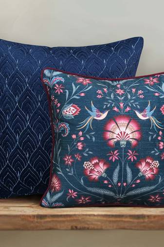 Rang Bagh Blue Cushion Cover 16x16 | Luxury Decorative Pillow Online