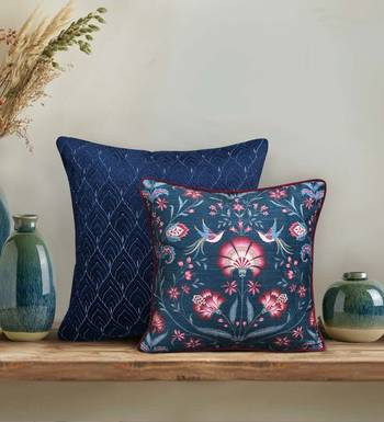 Rang Bagh Blue Cushion Cover 16x16 | Luxury Decorative Pillow Online 2