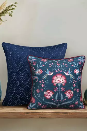 Rang Bagh Blue Cushion Cover 16x16 | Luxury Decorative Pillow Online