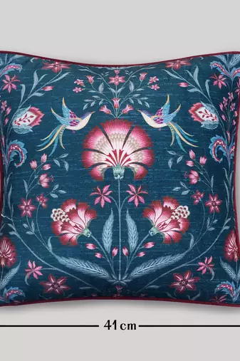 Rang Bagh Blue Cushion Cover 16x16 | Luxury Decorative Pillow Online