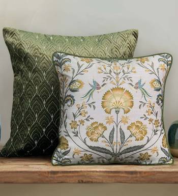 Rang Bagh Yellow Cushion Cover 16x16     Bright Decorative Pillow for Sofa, Couch & Festive Home D  cor 1
