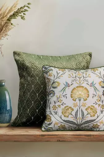 Rang Bagh Yellow Cushion Cover 16x16     Bright Decorative Pillow for Sofa, Couch & Festive Home D  cor