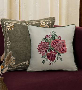 Buta Embroidered Cushion Cover 16x16     Floral Decorative Pillow for Sofa, Couch & Living Room D  cor 1
