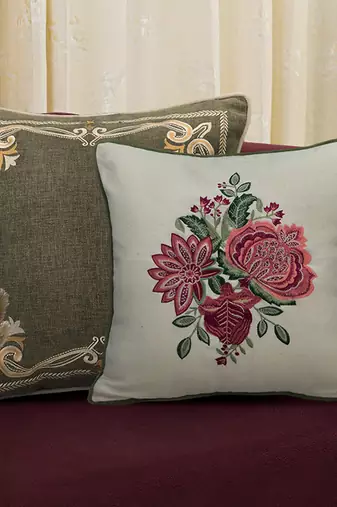 Buta Embroidered Cushion Cover 16x16 – Floral Decorative Pillow for Sofa, Couch & Living Room Décor