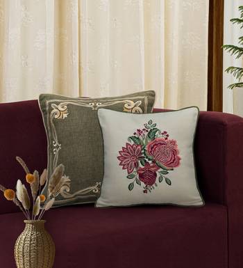 Buta Embroidered Cushion Cover 16x16     Floral Decorative Pillow for Sofa, Couch & Living Room D  cor 2
