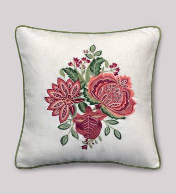 Buta Embroidered Cushion Cover 16x16     Floral Decorative Pillow for Sofa, Couch & Living Room D  cor 3