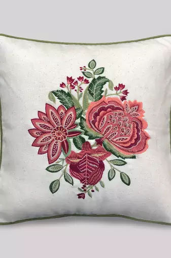 Buta Embroidered Cushion Cover 16x16     Floral Decorative Pillow for Sofa, Couch & Living Room D  cor