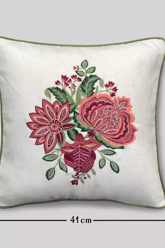 Buta Embroidered Cushion Cover 16x16     Floral Decorative Pillow for Sofa, Couch & Living Room D  cor