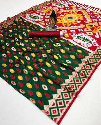 Soft silk saree with zari weawing meenakari rich pallu and unique ikkat border 1