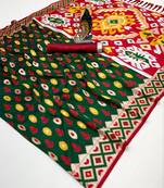 Soft  silk  saree with zari weawing meenakari rich pallu and unique ikkat border