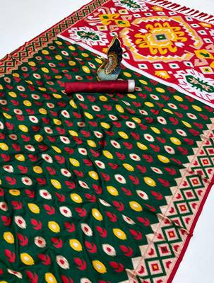 Soft silk saree with zari weawing meenakari rich pallu and unique ikkat border 2