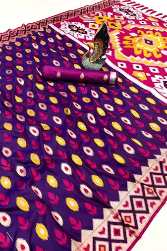 Soft silk saree with zari weawing meenakari rich pallu and unique ikkat border