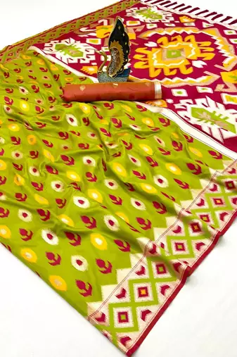Soft  silk  saree with zari weawing meenakari rich pallu and unique ikkat border