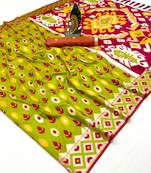Soft  silk  saree with zari weawing meenakari rich pallu and unique ikkat border