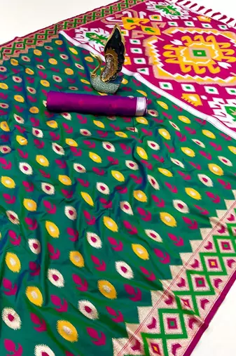Soft silk saree with zari weawing meenakari rich pallu and unique ikkat border