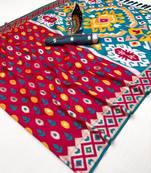 Soft  silk  saree with zari weawing meenakari rich pallu and unique ikkat border