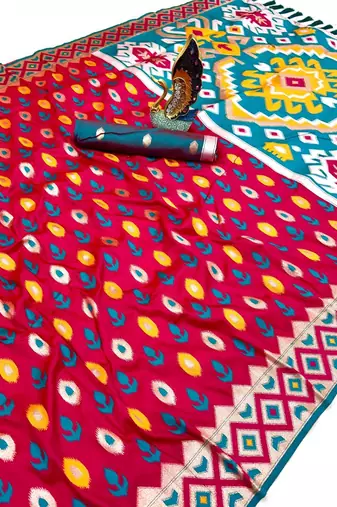 Soft silk saree with zari weawing meenakari rich pallu and unique ikkat border