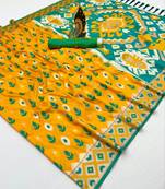 Soft  silk  saree with zari weawing meenakari rich pallu and unique ikkat border