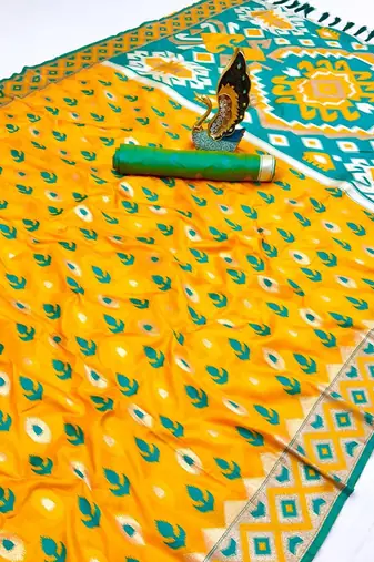 Soft silk saree with zari weawing meenakari rich pallu and unique ikkat border