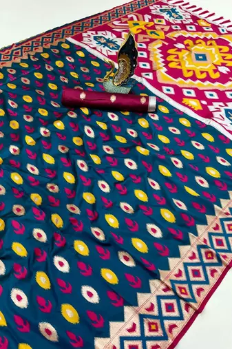 Soft silk saree with zari weawing meenakari rich pallu and unique ikkat border