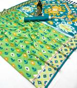 Soft  silk  saree with zari weawing meenakari rich pallu and unique ikkat border