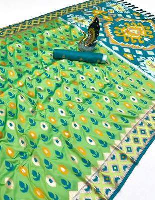 Soft silk saree with zari weawing meenakari rich pallu and unique ikkat border 2