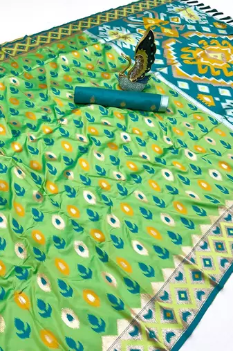 Soft silk saree with zari weawing meenakari rich pallu and unique ikkat border