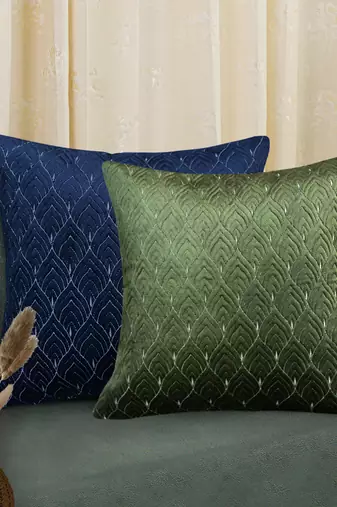 Green Mayur Jaal Embroidered Cushion Cover 18x18