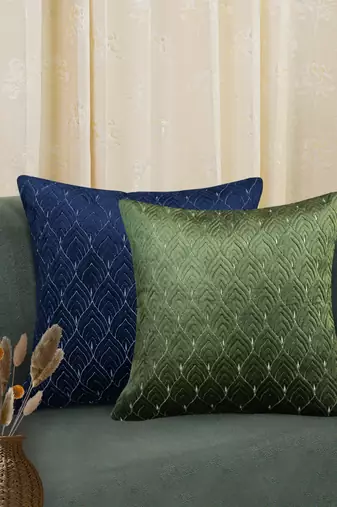 Green Mayur Jaal Embroidered Cushion Cover 18x18