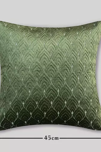 Green Mayur Jaal Embroidered Cushion Cover 18x18