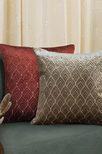 Beige Mayur Jaal Embroidered Cushion Cover 18x18