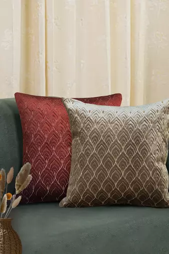 Beige Mayur Jaal Embroidered Cushion Cover 18x18