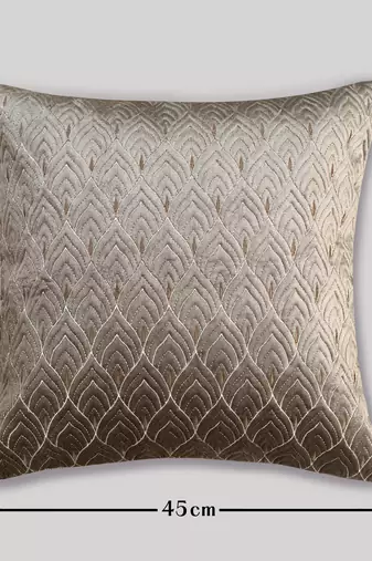 Beige Mayur Jaal Embroidered Cushion Cover 18x18
