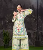 Off White Printed Turkish Modal Satin Silk Co-Ord Set