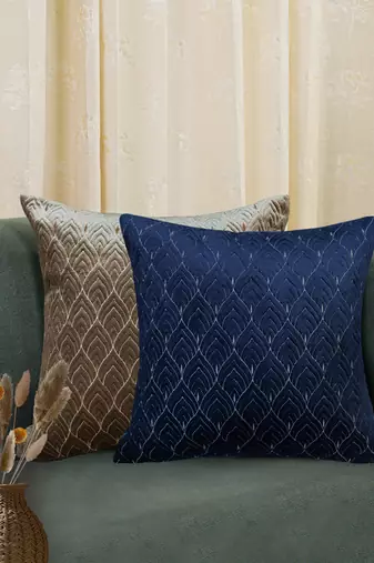 Blue Mayur Jaal Embroidered Cushion Cover 18x18