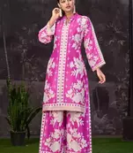 Pink White Printed Turkish Modal Satin Silk Co-Ord Set