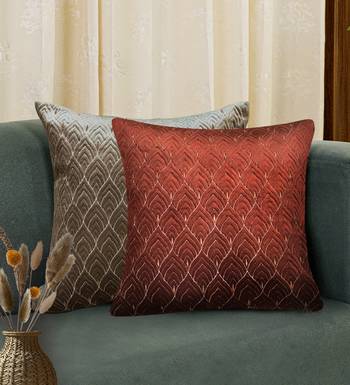 Rust Mayur Jaal Embroidered Cushion Cover 18x18 1