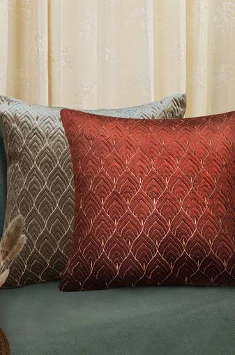 Rust Mayur Jaal Embroidered Cushion Cover 18x18 