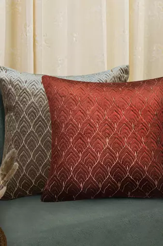 Rust Mayur Jaal Embroidered Cushion Cover 18x18 