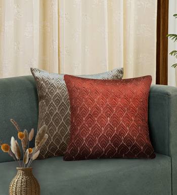 Rust Mayur Jaal Embroidered Cushion Cover 18x18 2