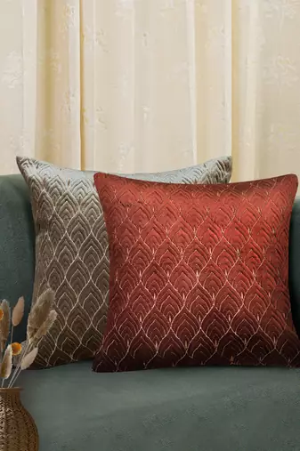 Rust Mayur Jaal Embroidered Cushion Cover 18x18
