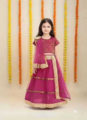 Stunning Pink & Gold Embroidered Lehenga Set for Girls 1