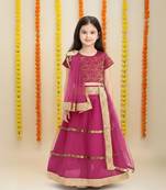 Stunning Pink & Gold Embroidered Lehenga Set for Girls
