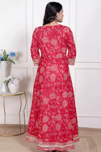  women's red jaipuri printed cotton ethnic anarkali kurta