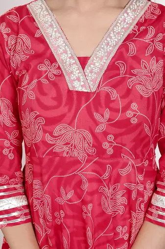  women's red jaipuri printed cotton ethnic anarkali kurta