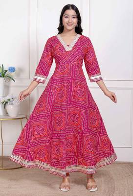  women's pink cotton bandhani ethnic anarkali kurta 1