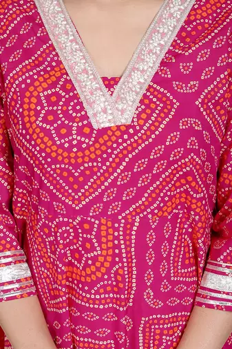  women's pink cotton bandhani ethnic anarkali kurta